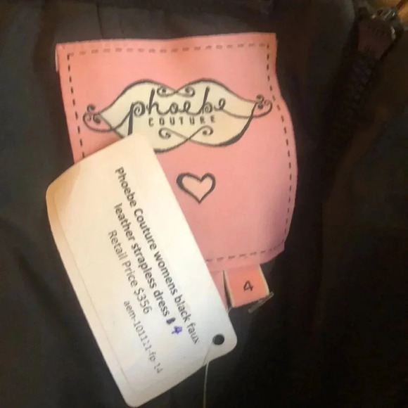NEW Phoebe black vegan leather strapless dress 4 - Picture 7 of 14